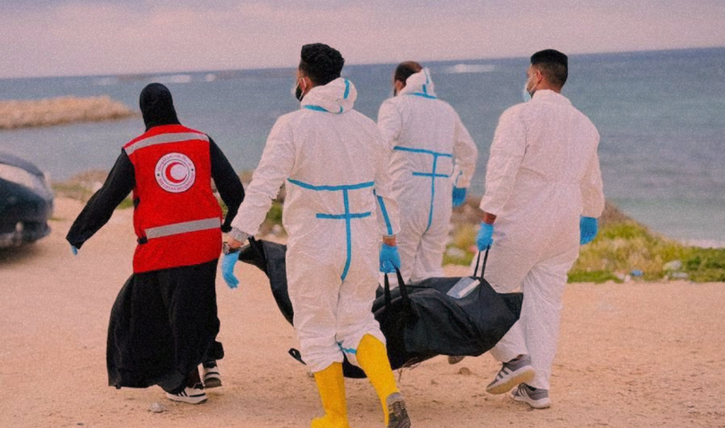 The Libyan Red Crescent Tripoli branch retrieves the body of a migrant – Source: Social media