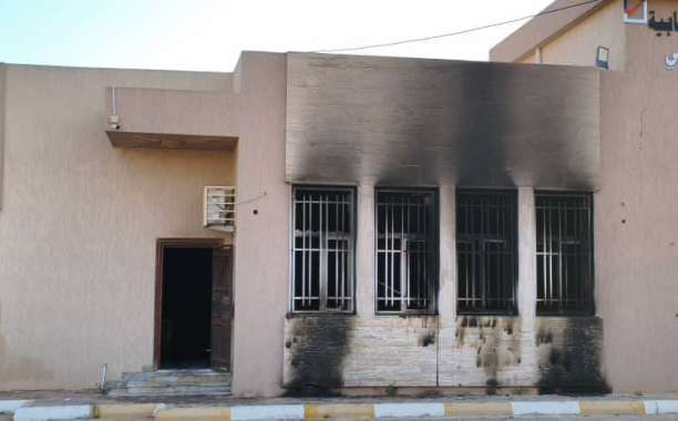 The Electoral Management building in the city of Zawiya after being attacked and having fires set in its warehouses – Source: Social media