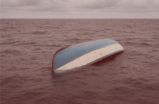 صورة توضيحية لقارب يغرق - مولدة بواسطة الذكاء الاصطناعي